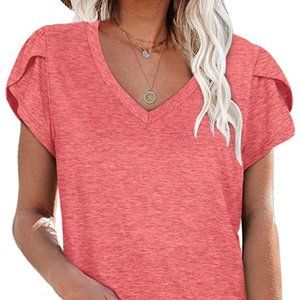 COPY - Women's Plus Size V Neck Casual Loose Petal Sleeve T-Shirts
